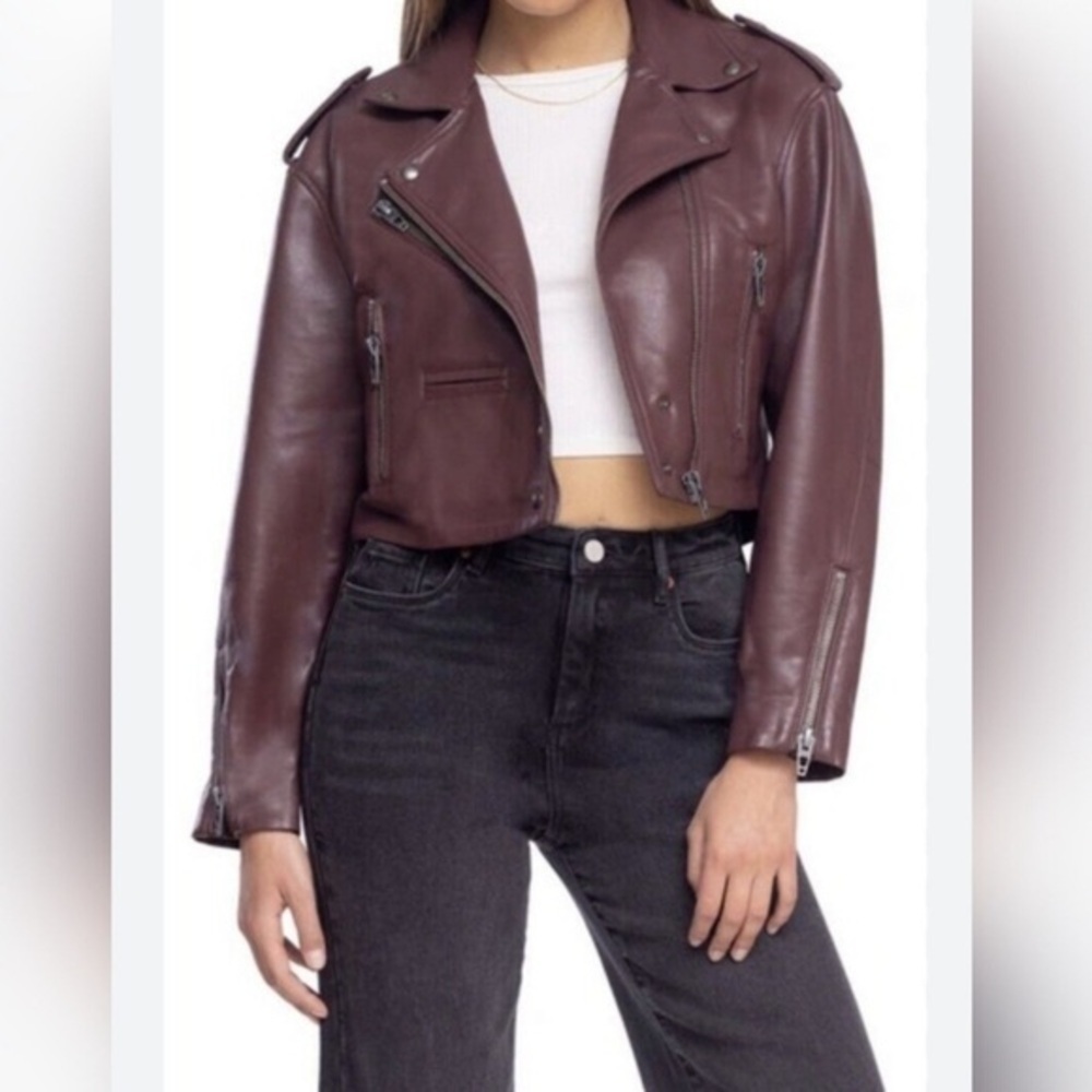 BLANK NYC maroon Burgundy plum Head Over Heels pleather crop moto Jacket size XS